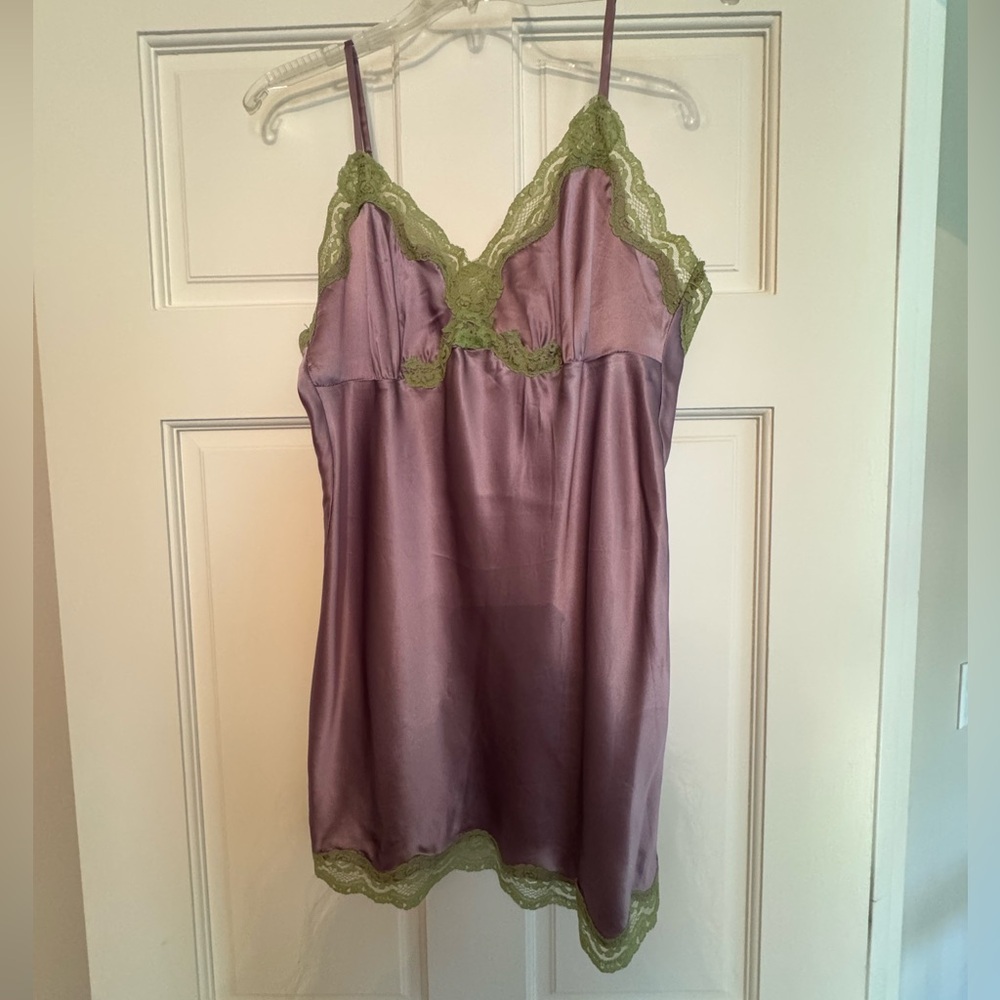Elegant Purple and Green Lace Chemise